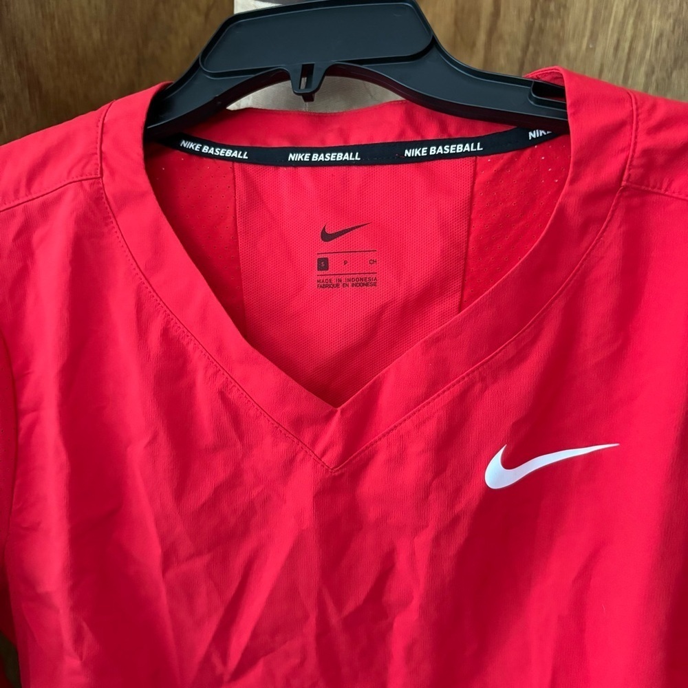 NIKE sz S 3/4 Sleeve Baseball Red Hot Jacket Pullover Zipper Pocket 897383 - Picture 5 of 7